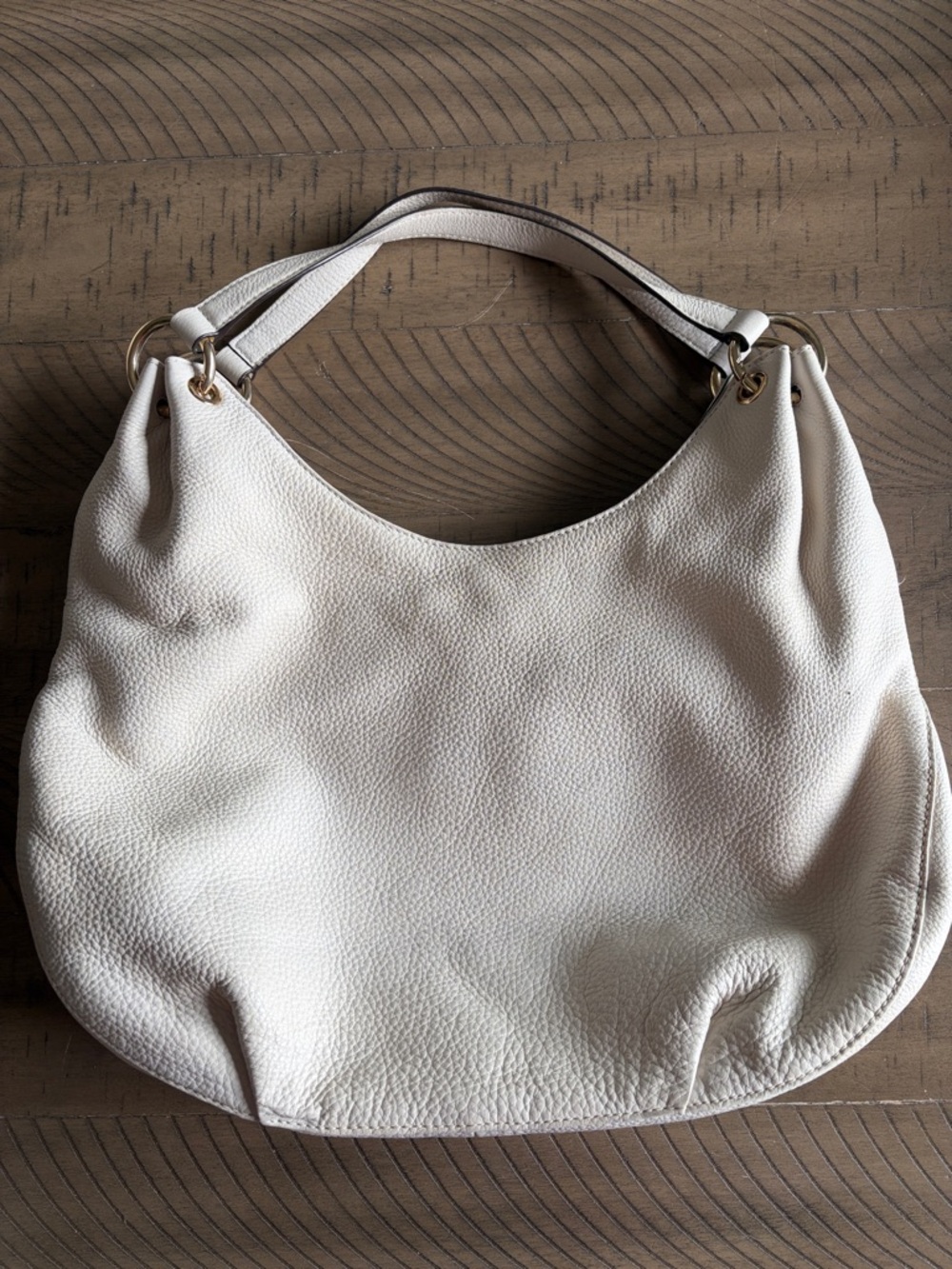 Michael Kors Cream Pebbled Leather Shoulder Hobo with Tassel Charm - Picture 3 of 6